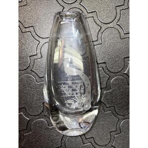 KOSTA BODA Etched Squirrel on Pine Branch Crystal VASE Vintage 6.25" Mid Century